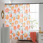 YI & ZE Peach Shower Curtain, Allover Fruits Shower Curtain Waterproof Fabric Bathroom Cute Shower Curtain Set with 12 Hooks, Honey Peach 72"×72"