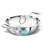 Hawkins Pro 3.5 Litre Deep-Fry Pan, Triply Stainless Steel Kadhai with Stainless Steel Handles and Stainless Steel Lid, Silver (PSK35S)