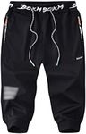 Flygo Men's Capri Joggers 3/4 Below Knee Workout Running Sports Sweat Shorts with Zipper Pockets(Black-M)
