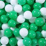 GUESVOT Green Ball Pit Balls - Crush Proof Plastic Balls for Ball Pit Pack of 100pcs Set for Toddlers Ball Pool Playtent Tunnels with Reusable Storage Bag - 2.16 Inch (White+Green)