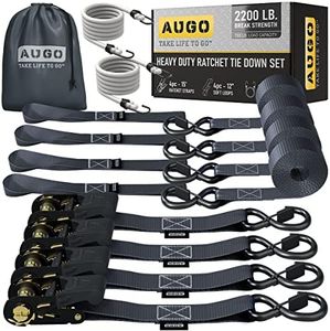 AUGO Ratchet Straps Heavy Duty 4 Pack -15 FT - 2200 LB Break Strength – Ratchet Tie Down Straps with Safety Lock S Hooks - Cargo Straps for Moving, Appliances, Motorcycle – Soft Loop Tie Down Straps