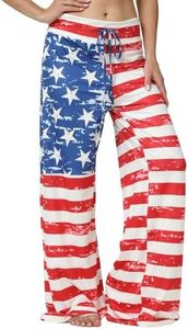 Sexymee Women's American Flag Floral Drawstring High Waist Wide Leg Pants