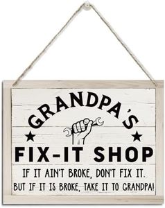 Grandpa Gifts, Grandpa Wooden Sign for Father's Day, Rustic Hanging Wood Plaque Sign, Tool Room Decor, Funny Decor for Grandpa Workshop, Home Garage Decor, Grandpa's Fix-It Shop Hanging Sign