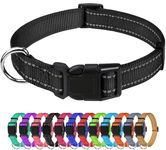 TagMe Reflective Nylon Dog Collars, Adjustable Classic Dog Collar with Quick Release Buckle for Small Dogs, Black, 1.5 cm Width