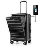 GYMAX Carry On Luggage, 20” Hardside Suitcase w/TSA Lock, Front Pocket, Expandable Tabletop, External USB Charger & Spinner Wheels, Lightweight PC Hardshell Carry-on Luggage for Business Trip (Black)