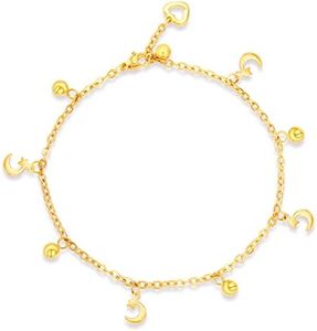 Qings Estrella Luna Dorada Tobillera Ajustable Pie Cadena Gargantilla Joyería - Tobilleras Pulsera con Dijes de Bolas de Luna Pulseras Colgantes para Mujeres Joyas de Playa