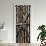 ONINUO Wooden Barn Doors Door Curtains for Doorways, Rustic Farmhouse Art Wood Blackout Curtain for Kids Bedroom Closet, Grommet Thermal Insulated Privacy Door Drapes for Room Divider, 34" W x 80" L