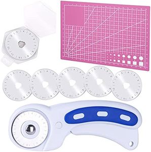 45mm Rotary Cutter with 5 Pcs Rotary Cutter Blades and A5 Cutting Mat, Rotary Cutter for Fabric, Rotary Cutter Set for Quilting Sewing Arts Crafts, Sharp and Durable