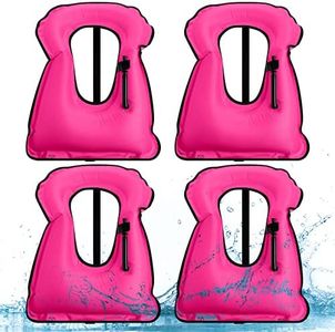 Jerify 4 Pcs Inflatable Snorkel Vest Adults, Portable Swim Vest Jackets, Adjustable Kayaking Jackets Safety Vests for Snorkeling Swimming Diving Surfing (Rose Red)