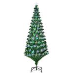 HOMCOM 6FT Multicoloured Artificial Christmas Tree w/Fibre Optic Lights Pre-Lit Modes Metal Stand Star Holder Home Seasonal Decoration