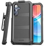 Encased Falcon Designed for Samsung Galaxy A15 5G Case with Tempered Glass Screen Protector and Belt Clip Holster, Full Body Protective Phone Case (Black)