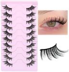 Half Lashes Natural Look Cat Eye 16 mm Wispy Thin Band Manga Lashes 10 Pairs False Eyelashes Cateye Half Eyelashes