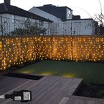 CCILAND LED Christmas Curtain Lights Plug in, 6Mx1M 300 LED Curtain String Lights with 8 Modes Outdoor Curtain Lights IP54 Waterproof for Fence Patio Wedding Party Garden Decoration (Warm White)