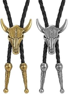 LALATCH 2 Pack Bolo Tie for Women Men, Western Bolo Tie Rodeo Cowgirl Cowboy Tie Bolo Ties Cowboy Accessories for Men Women, Bull