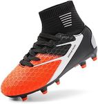 DREAM PAIRS Boys Girls Soccer Cleats Youth Firm Groud Outdoor Sport Athletic High Top Football Shoes for Little/Big Kid,Size 4 Big Kid,Black/Grey/Orange,HZ19002K