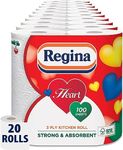 Regina Heart Kitchen Towels – 20 rolls, 50 3-ply Sheets, 30% PCR Plastic, Easy Open Pack, FSC Certified Materials, 100% Pure Cellulose, Embossed Heart-shaped Decoration, Strong and Absorbent