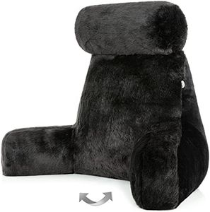 Husband Pillow Medium Limited Baby Black Panther Backrest, 2-Tone Reversible Double Sided Fabulous Faux Fur Reading & Bed Rest Pillow with Arms & Neck Roll, Adjustable Memory Foam - Extremely Comfy