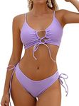 Women's Spaghetti Strap Bikini Sets Padded Top Thong 2 Piece Swimsuits Swimwear Lavender Purple S, Lavender Purple, Small