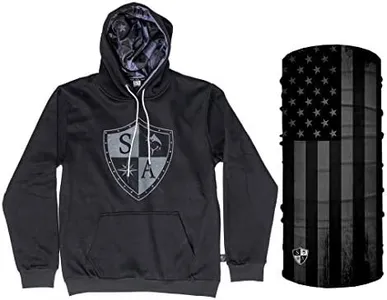 S A Company Inner Lined Hoodie Sweatshirt | Classic Fit Men Hoodies with 1 Multipurpose UV Face Shield Neck Gaiter (Blackout American Flag, L)