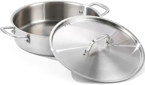 DELARLO Tri-Ply Stainless Steel 7 Quart Braiser Pan with Lid Induction Rondeau Pot With Lid 12inch Deep Frying Pan Large Saute Pan Heavy Duty Style Compatible With All Cooktops Up to 650℉