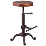 Topower Industrial Retro Vintage Farm Wooden Tractor Stool Kitchen Swivel Height Adjustable bar Stool (Copper)