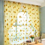 BIGEBO 2PCS Sunflower Curtains Yellow Sheer Window Curtains with 2 Curtain Tiebacks Rope for Bedroom Living Room Kitchen Decor, Rod Pocket Window Treatments W39 x L79