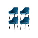 AINPECCA Set of 4 Dining Chairs Teal Velvet Armchairs with Armrest & Backrest Upholstered Seat with Black Metal Legs (Teal Velvet, 4)