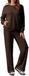 PINSPARK Two Piece Sets for Women Long Sleeve Crewneck Sweatshirts Athletic Straight Leg Lounge Set Tracksuit Outfits Fall 2024 Espresso S