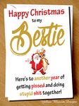 Funny Rude Christmas Card Humour Bestie BFF Best Friend Mate Another Year Of Getting Pissed Alternative Joke Cheeky