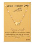 999 Necklace Gold Plated Stainless Steel Faux Pearl Choker Angel Number Chain Gift for Women Girl 16"