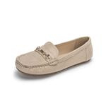 Ophestin Loafers for Women Flat Slip on Driving Boat Moccasins Ladies Casual Working Nursing Shoes Suede Beige 8