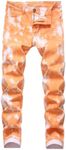 RANMCC Men's Printed Stretch Skinny Jeans Premium Slim Fit Fashionable Designs Denim Pants Jeans, Orange, 38