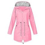 Windbreaker Autumn Womens Rain Jacket with Hood Lightweight Long Sleeve Windbreaker Zip Up Drawstring Raincoat with Pockets Windproof Waterproof Rain Jacket for Women (Pink, XXXXL)