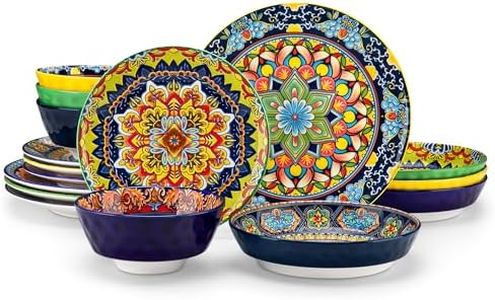vancasso KRVI Dinner Set- 16 Pieces for 4 People, Porcelain Dinnerware Sets, Bohemian Style Plates and Bowls Set, Scratch Resistant Dinner Service Set, Microwave and Dishwasher Safe