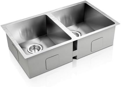 Cefito Kitchen Stainless Steel Sink 71 x 45cm Silver Double Bowl Handmade Basin Sinks, Laundry Home Bar, Easy to Clean Rust Resistant Waste Drainer R10 Corner Top Drop in Undermount