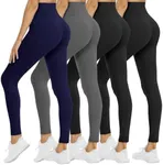 NexiEpoch 4 Pack Leggings for Women - High Waisted Tummy Control Soft Black Capri Yoga Pants with Pockets for Workout