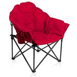 ALPHA CAMP Oversized Camping Chairs Padded Moon Round Chair Saucer Recliner Supports 500 lbs with Folding Cup Holder and Carry Bag,Red