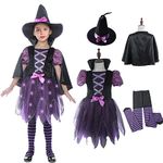 Sincere Party Deluxe Light Up Purple Witch Costume with Hat,Tights,Cape for Girls 5-6years.