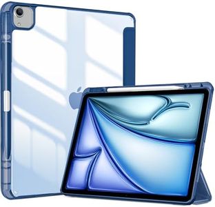 ProCase for iPad Air 13 Inch Case 2024 M2 with Pencil Holder, iPad Air 2024 13 Inch Case Clear Transparent Back, iPad Air M2 13 Cover Shockproof Smart Folio, Auto Wake/Sleep -Navy