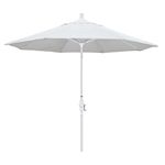 California Umbrella 9' Round Aluminum Market Umbrella, Crank Lift, Collar Tilt, White Pole, White Olefin