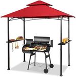 Giantex Grill Gazebo, 8ft x 5ft Grill Station with Canopy, Heavy Duty Steel Frame, 2 Side Shelves, 5 Hooks, 8 Ground Stakes, Outdoor Grill Shelter Barbecue Tent for Backyard Patio Camping (Burgundy)