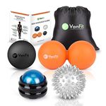 VanFit Massage Balls Therapy Set with Double Lacrosse, Trigger Point, Manual Muscle Roller and Spiky Massagers for Deep Tissue and Myofascial Release, Acupressure, and Workout Recovery