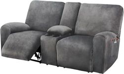 ULTICOR Reclining Loveseat with Middle Console Slipcover, 8-Piece Velvet Stretch Sofa Covers, 2 seat Loveseat Recliner Cover, Thick, Soft, Washable(Dark Grey)