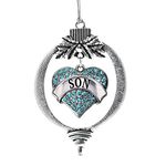 Inspired Silver - Son Aqua Charm Ornament - Silver Pave Heart Charm Holiday Ornaments with Cubic Zirconia Jewelry