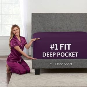 Queen Fitted Sheet Only Deep–Pocket – Extra Deep Pocket Queen Fitted Sheet – 21” Fitted Sheets Perfectly Fit 17”–23” Deep Mattress & Toppers – Lovely Joyful Feel – 1 Bottom Sheet Queen Size – Purple