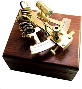 Amazing India Sextante de latón macizo de 14,2 cm, con caja de madera, colección de navegación náutica