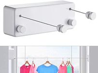 Retractable Clothesline-Clothes Line Retracting Indoor-Clothes Drying Line-Double Retractable Clothes Lines for Hanging Clothes Outdoor with 13.8 Ft Steel Wire, Clothing Line/Laundry Line, White