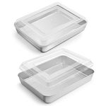 Toaster Oven Baking Pan with Lid, E-far 10.4”x 8”x 2” Stainless Steel Rectangle Sheet Cake Pans with Covers, Small Bakeware for Cakes Brownies Casseroles, Non-Toxic & Dishwasher Safe -Set of 2