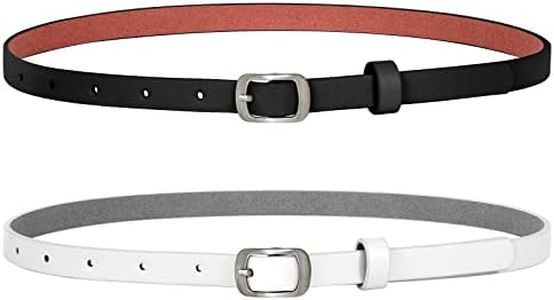 XZQTIVE Lot de 2 ceintures fines en cuir pour femme avec boucle argentée pour pantalons, jeans, robes, B-noir+blanc, 130cm(Passt Taillenumfang 106cm-120cm)