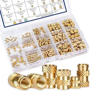 Zuorery 365Pcs Threaded Inserts, M2 M2.5 M3 M4 M5 M6 Female Thread Metric Knurled Nuts Assortment Kit, Brass Heat Set Insert for 3D Printing Components and Plastic Parts